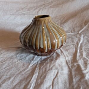 2/20$ Mid Century Brown and Cream Glazed Pottery Small Vase